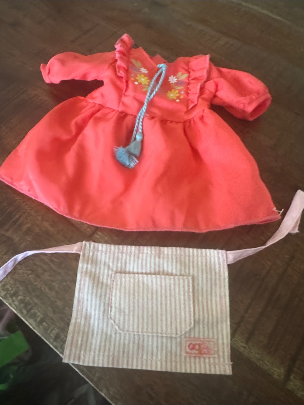 Kids Doll Dress and Apron Set - Pink Coral